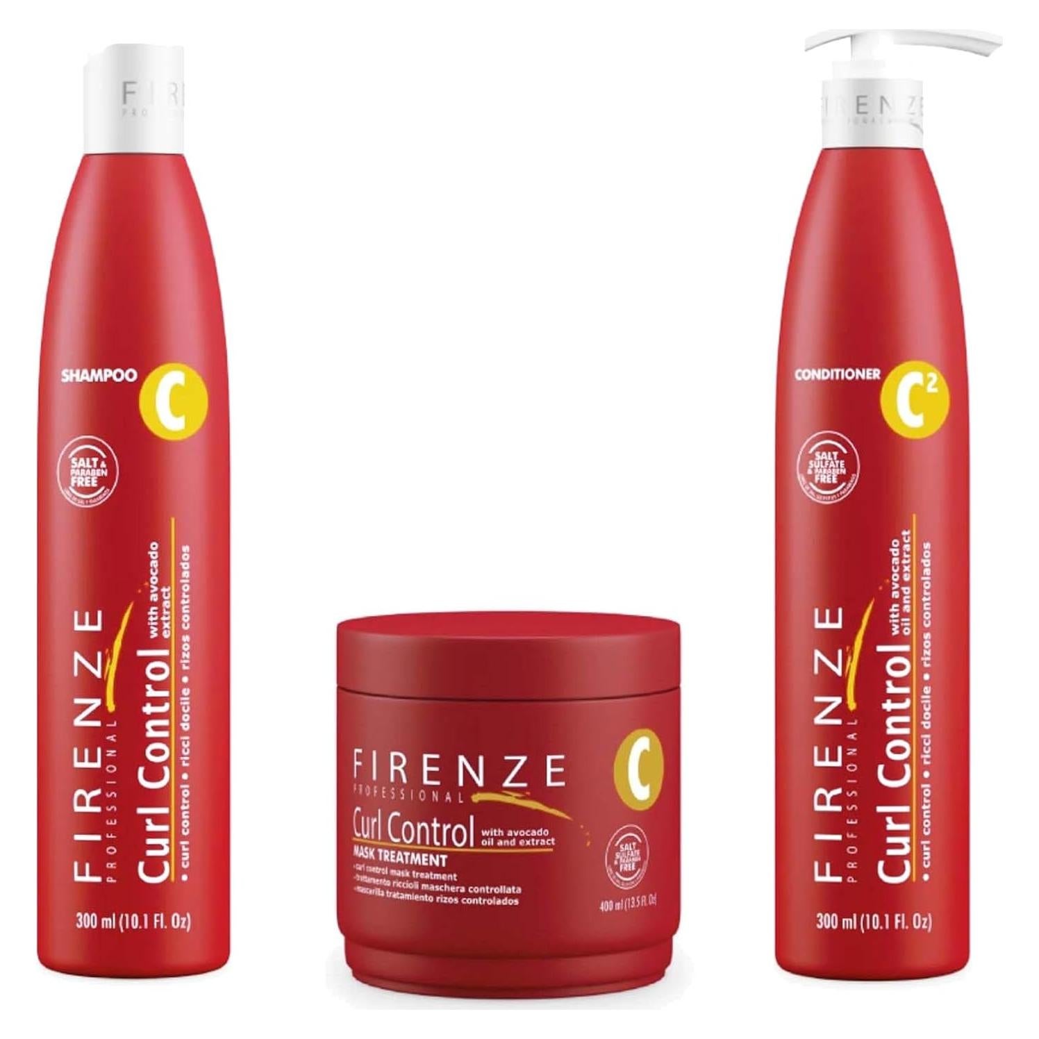 Conjunto Control de Rizos Firenze Professional - Champú 300ml, Acondicionador 300ml, Mascarilla 400ml