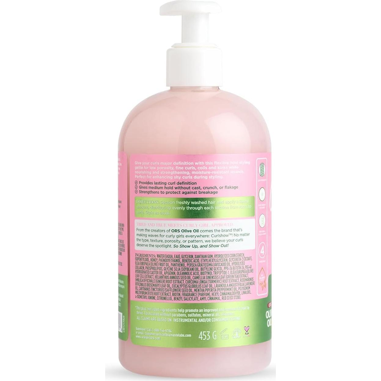 ORS Aceite de Oliva Curlshow 453.6 g - Creador de Rizos con Colágeno y Aceite de Aguacate