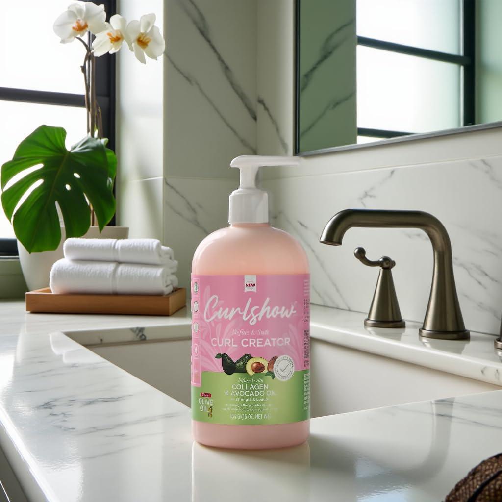 ORS Aceite de Oliva Curlshow 453.6 g - Creador de Rizos con Colágeno y Aceite de Aguacate