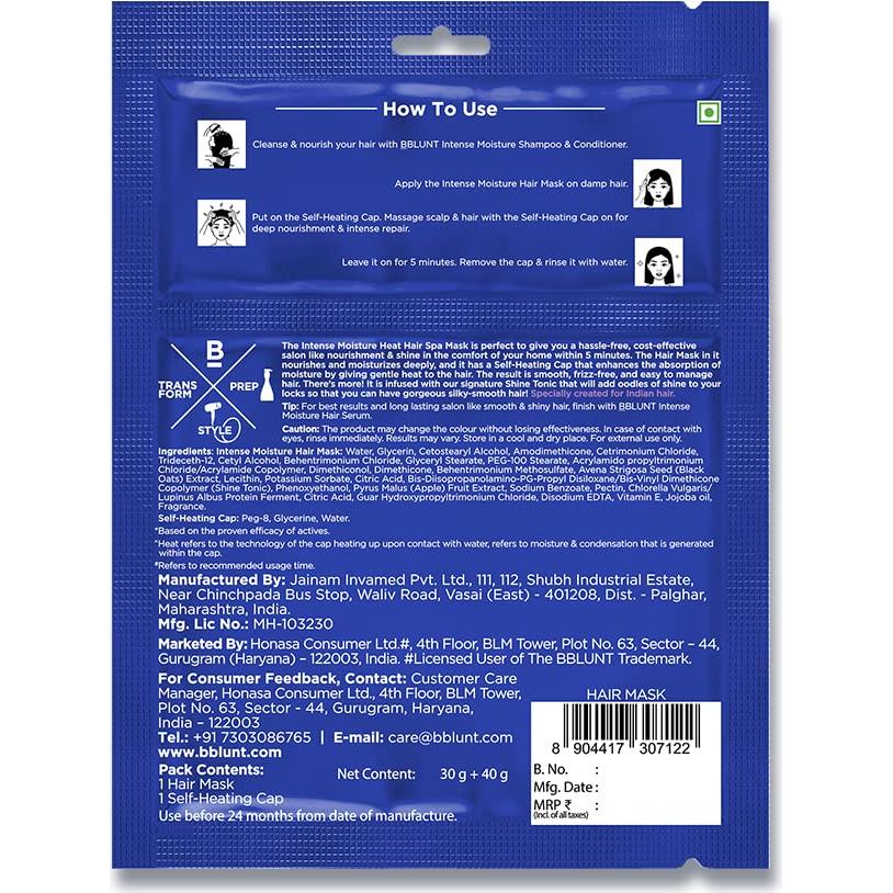 BBLUNT Máscara Capilar Hidratación Intensa 70g con Capucha