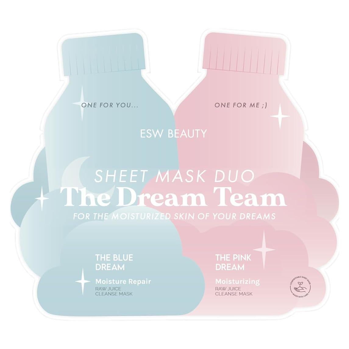 ESW Beauty The Dream Team Face Mask Duo – Hydrating & Moisture Repair Skincare Set – Includes The Pink Dream & Blue Dream – Vegan, Cruelty-Free, Clean Skincare for Glowing Skin