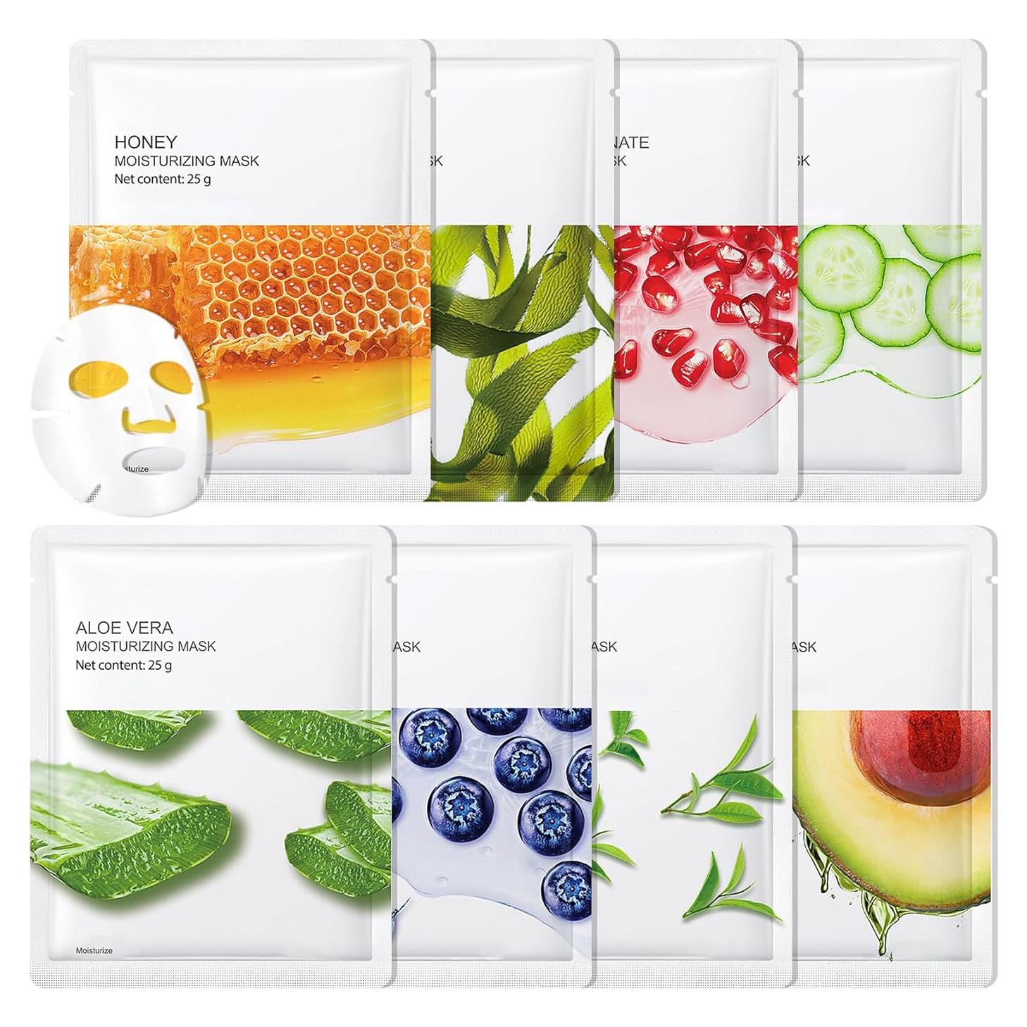 Set de 8 Mascarillas Faciales Hidratantes LJYBoBin - Todo Tipo de Piel