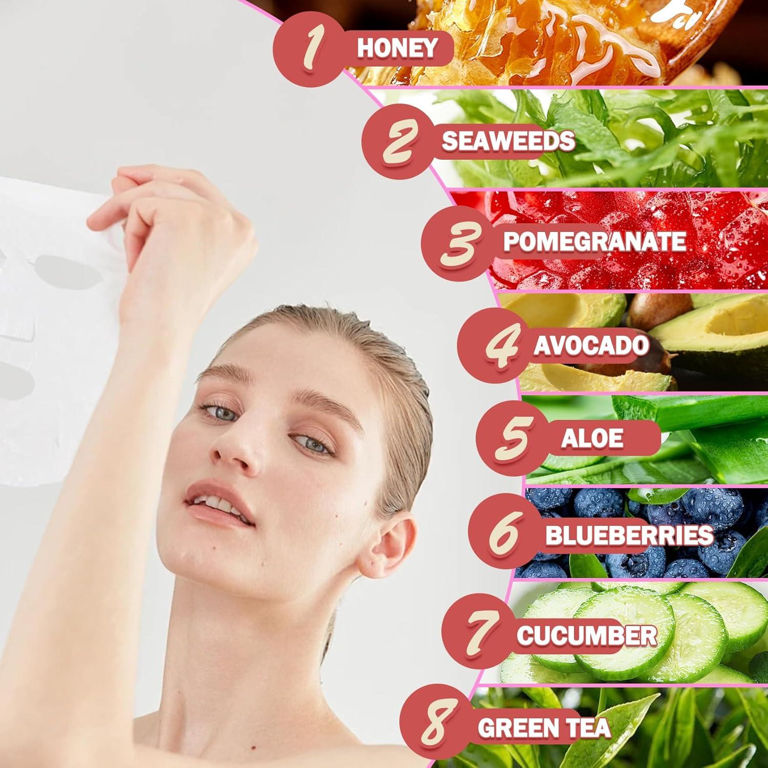 Set de 8 Mascarillas Faciales Hidratantes LJYBoBin - Todo Tipo de Piel