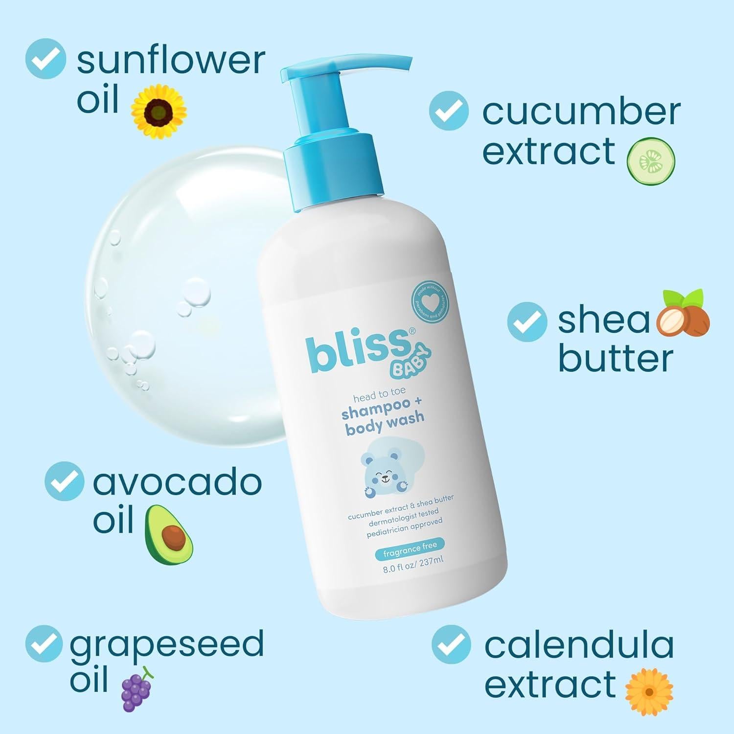 Champú y Gel de Baño Bliss 2 en 1 Hipoalergénico 243g