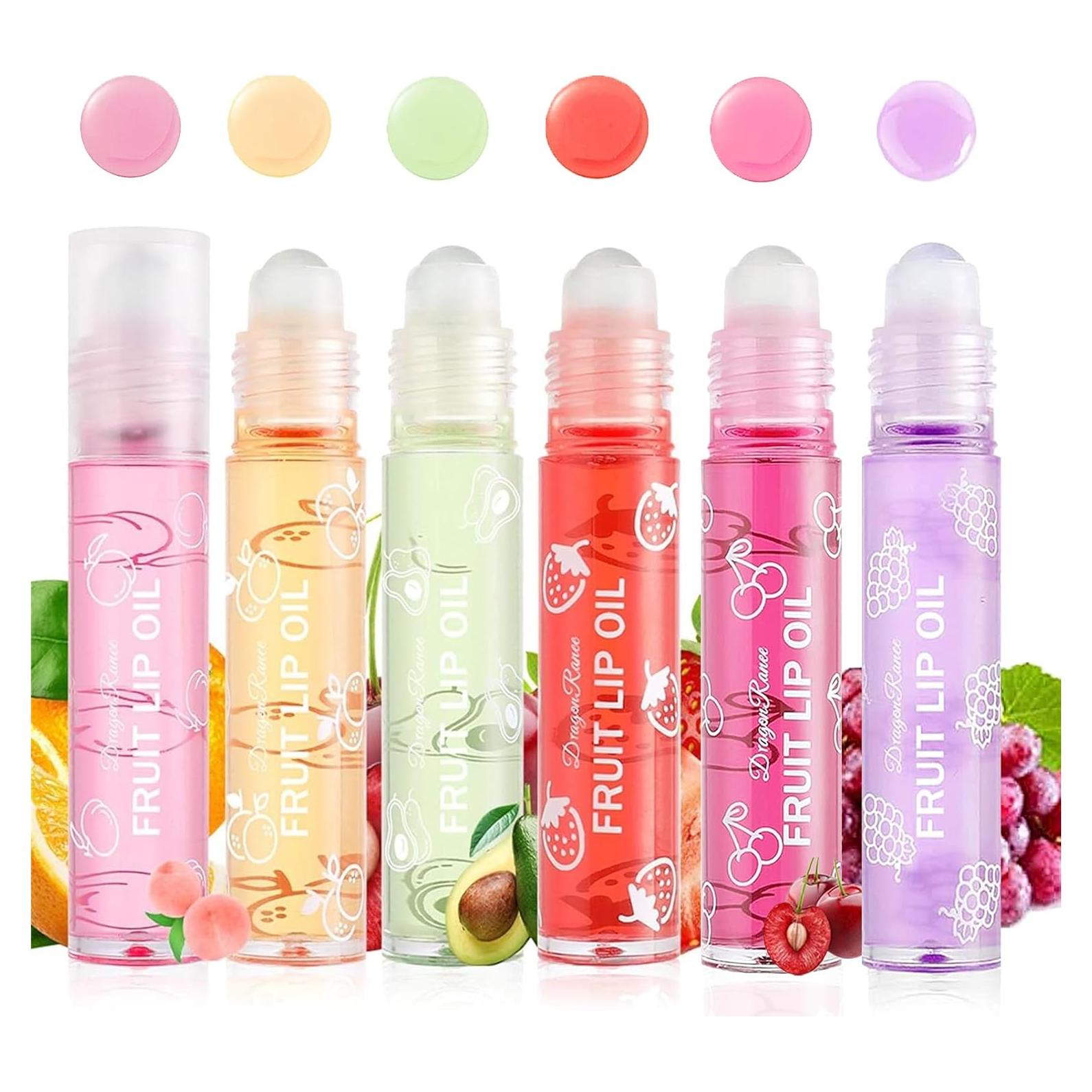 Hydrating Roll On Lip Oil, 6 Pcs Lip Glow Oil Plumpimg Lip Balm Long Lasting Non Sticky Lip Gloss Transparent Colorless Moisturizing Lip Lotion