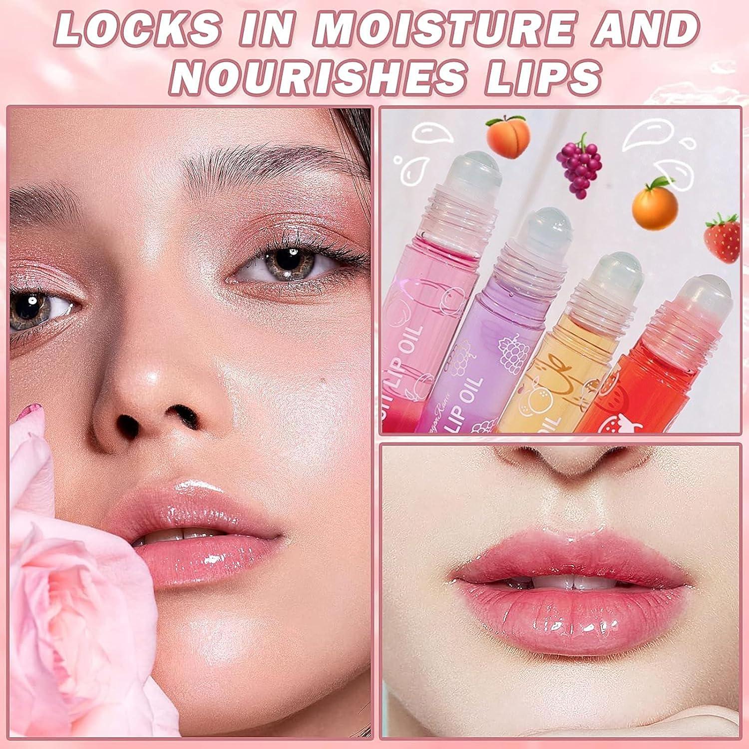 Hydrating Roll On Lip Oil, 6 Pcs Lip Glow Oil Plumpimg Lip Balm Long Lasting Non Sticky Lip Gloss Transparent Colorless Moisturizing Lip Lotion