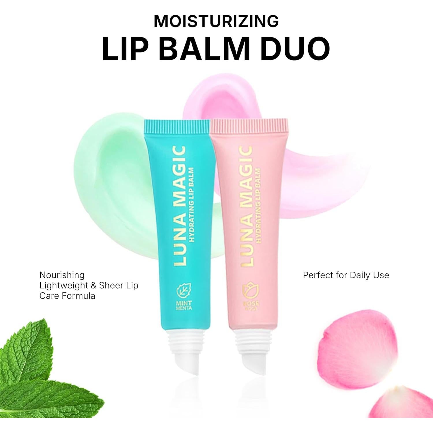 Dúo de bálsamo labial hidratante Luna Magic Menta/Rosa 28g