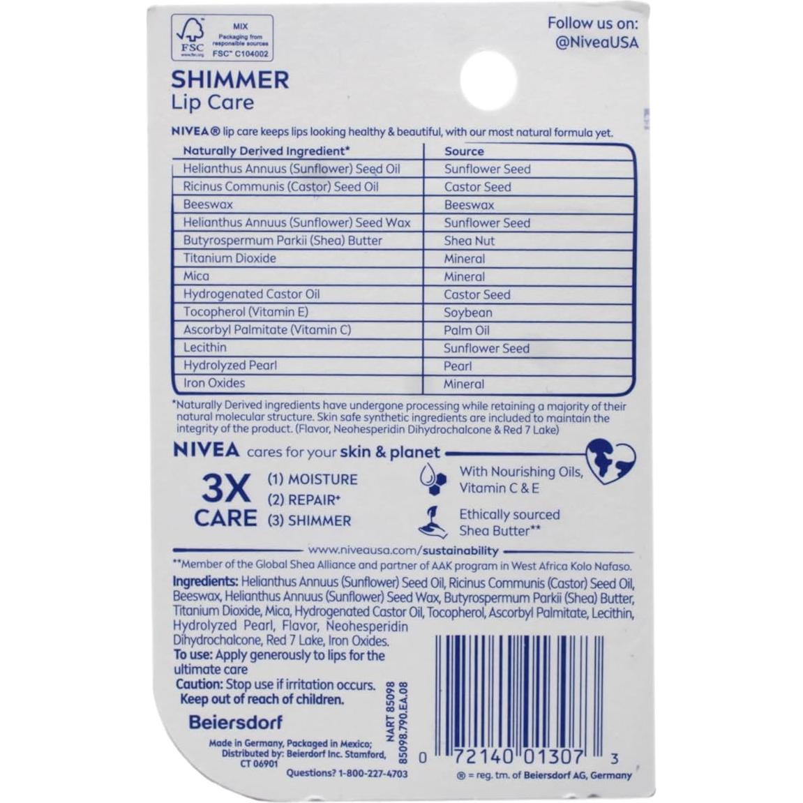 Bálsamo Labial Brillante Nivea 4.8g (Paquete de 2)