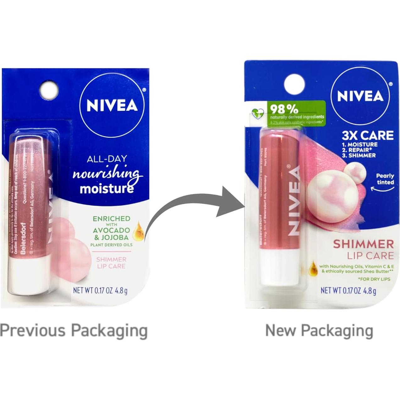 Bálsamo Labial Brillante Nivea 4.8g (Paquete de 2)