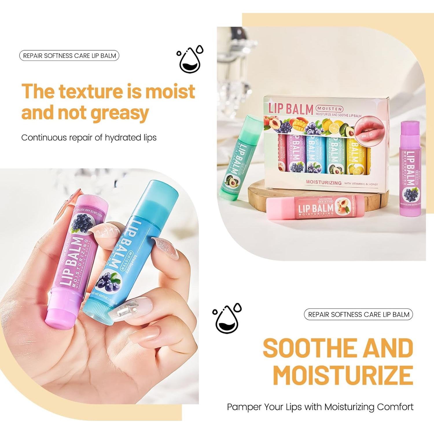 Set 6 Balsamos Labiales Naturales Charm Kiss - Hidratantes Frutales