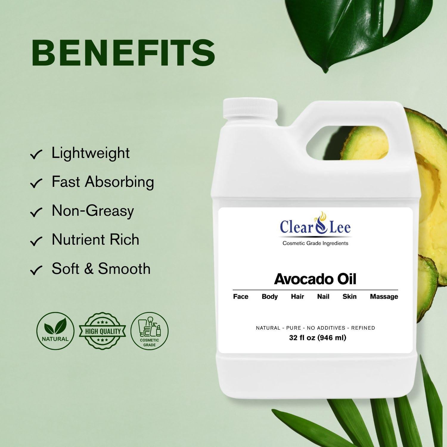 Aceite de Aguacate ClearLee 950ml - Grado Cosmético Natural