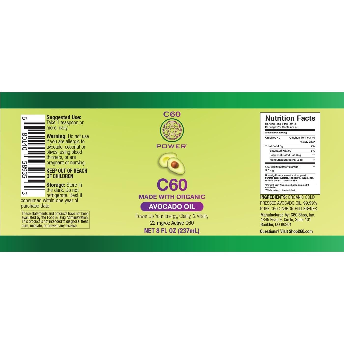 Aceite de Aguacate Orgánico C60 Purple Power 236.6 ml - 99.99% Puro