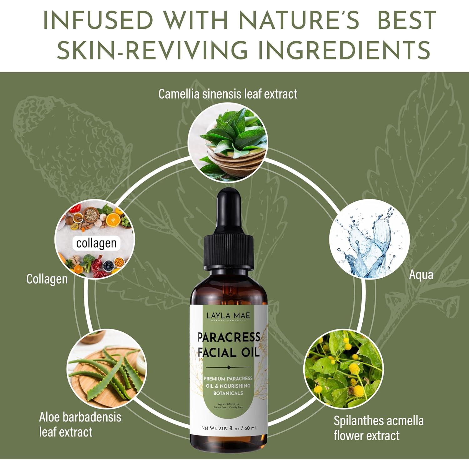 Aceite Facial Layla Mae Paracress 60 mL - Hidratante Antienvejecimiento