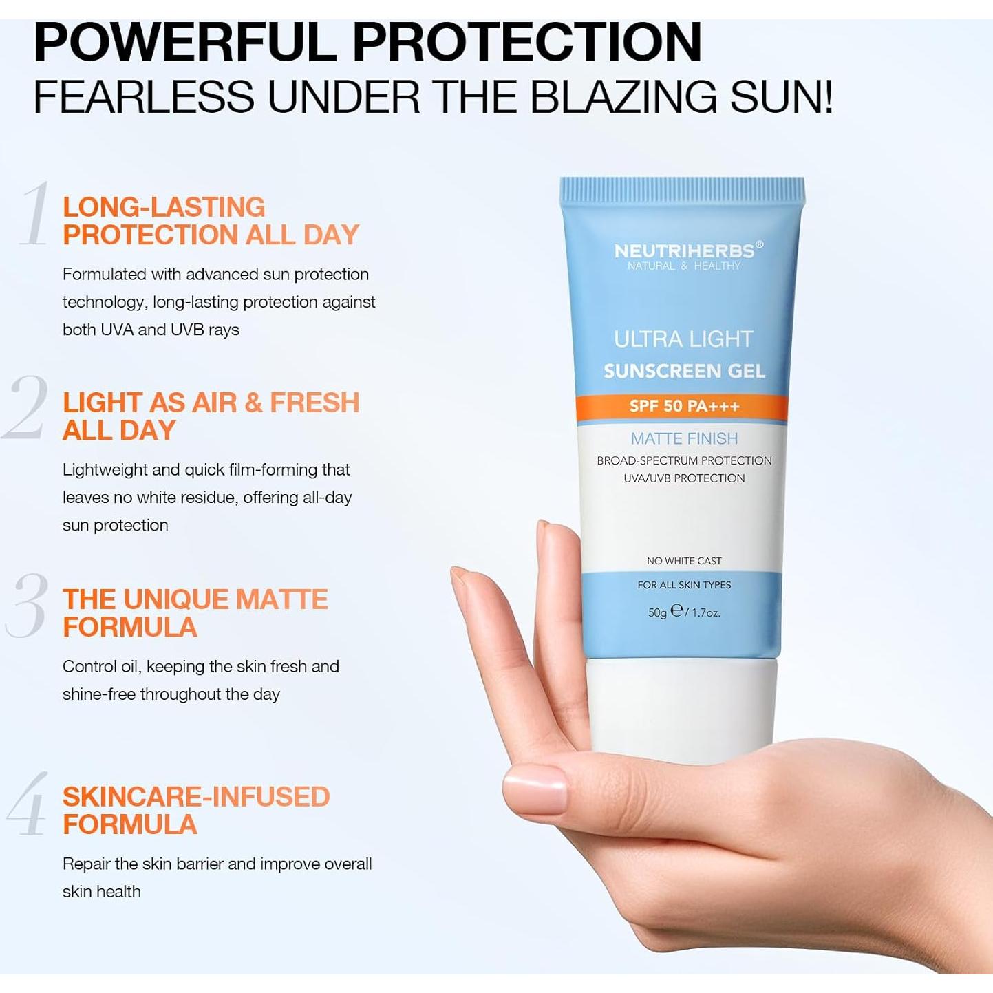 Protector Solar Gel Neutriherbs SPF50 48g - Sin Residuo Blanco
