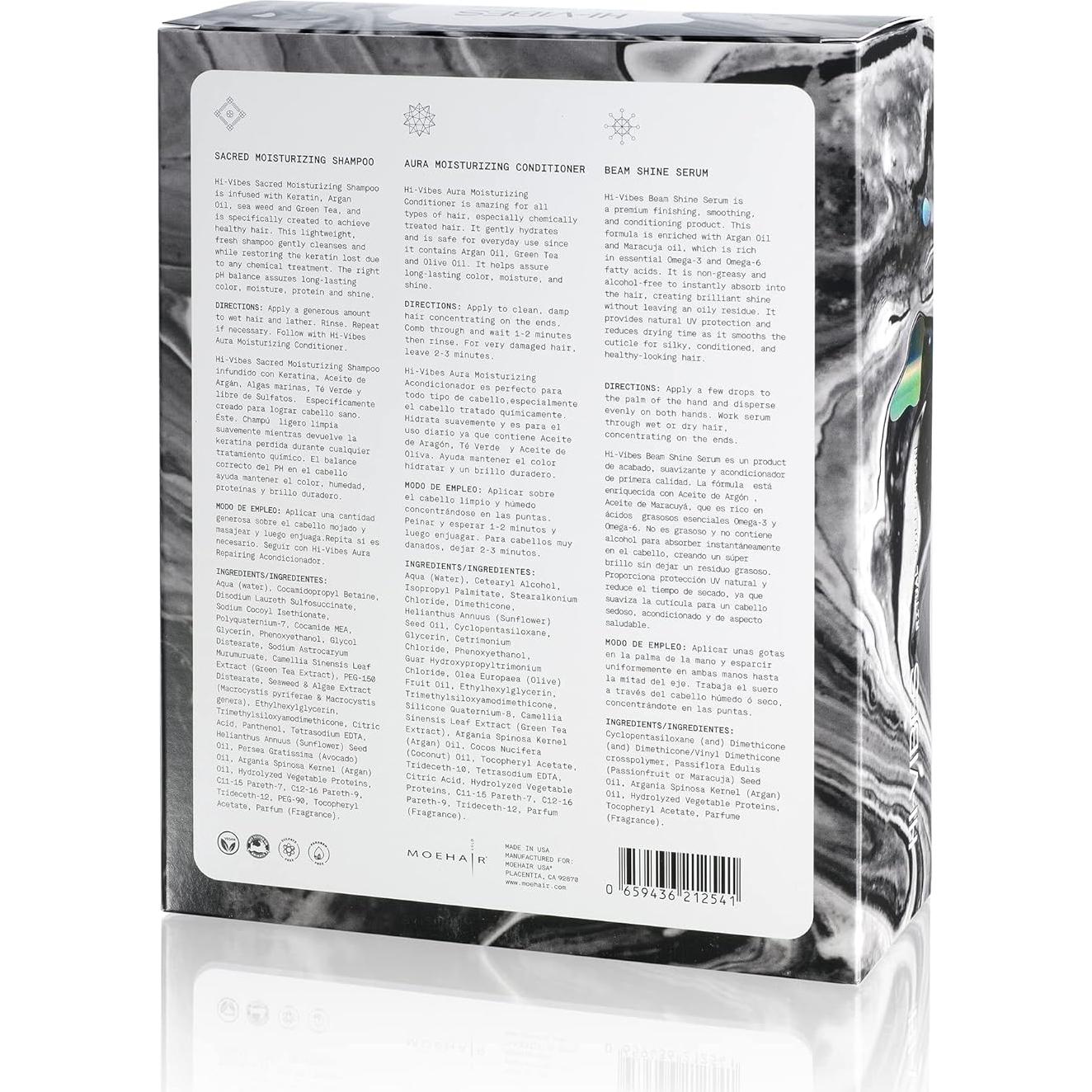 Set Trio Vegano Moehair Hi-Vibes: Champú, Acondicionador y Suero Antifrizz