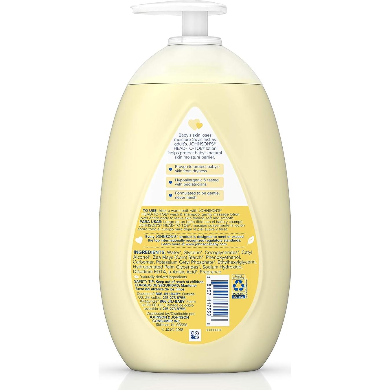 Loción Hidratante para Bebés Johnson's 800 ml Hipoalergénica