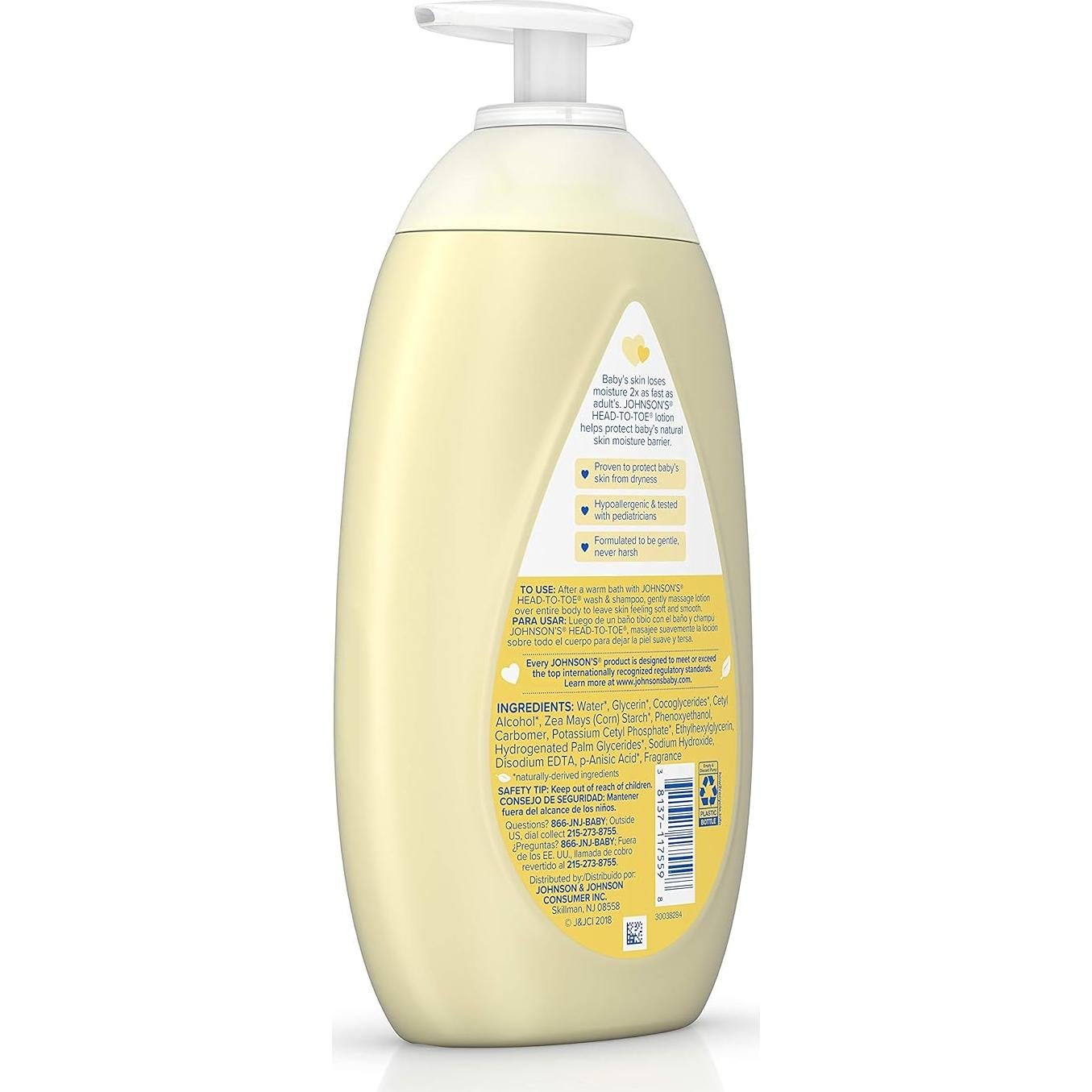 Loción Hidratante para Bebés Johnson's 800 ml Hipoalergénica