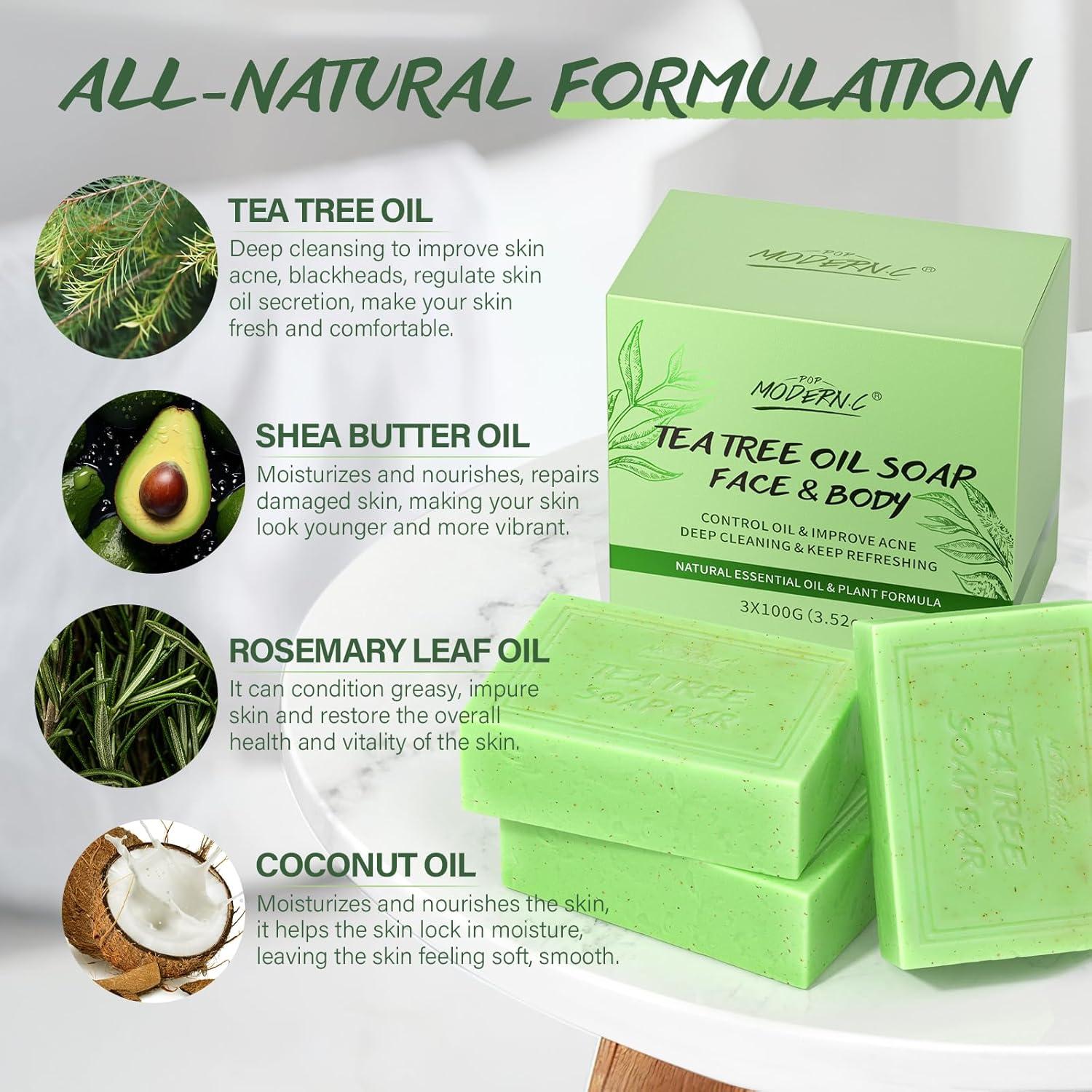 Jabón de Árbol de Té 3x100g - Limpieza Facial y Corporal