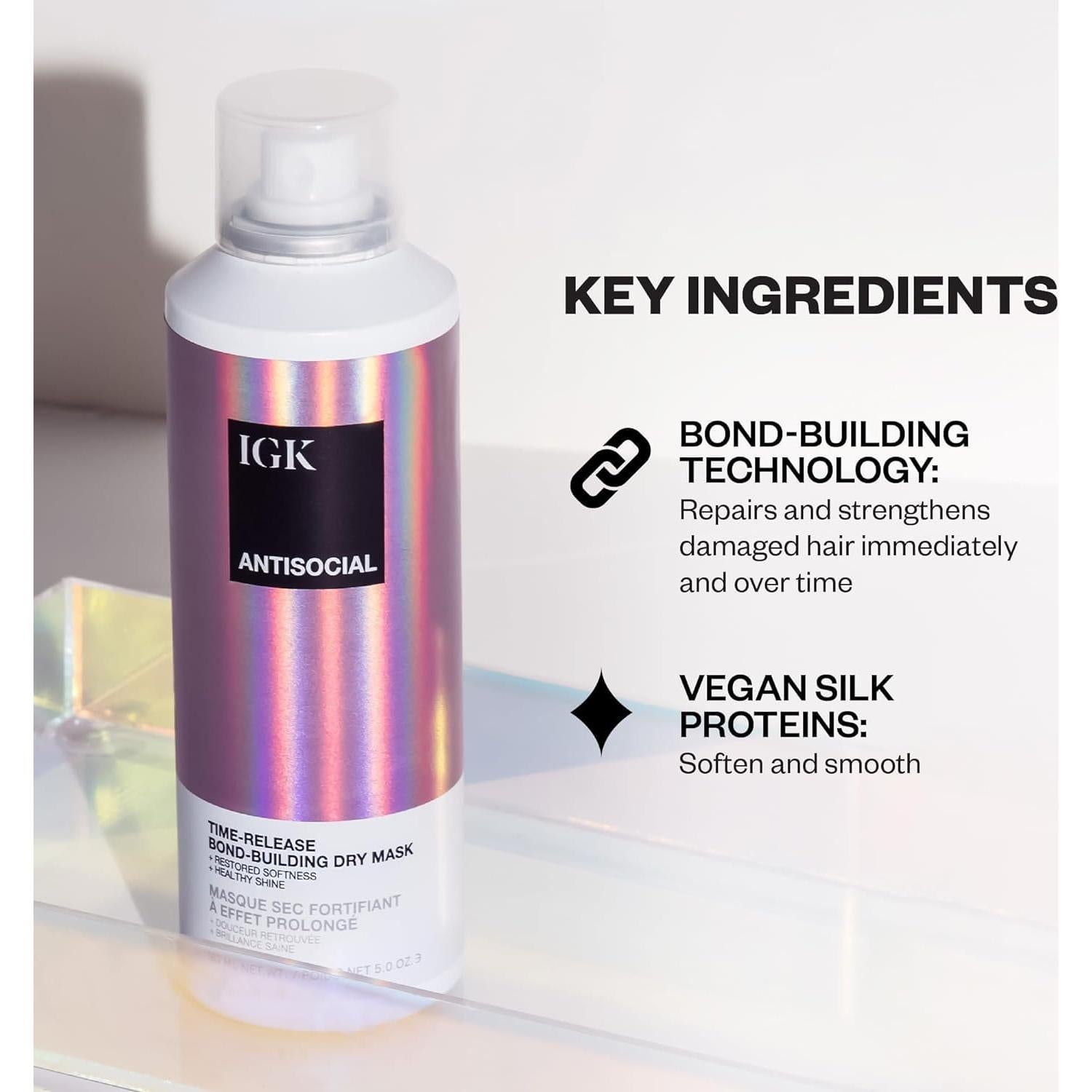 Mascarilla IGK Antisocial para Cabello Seco 147.87 ml + 50.25 ml