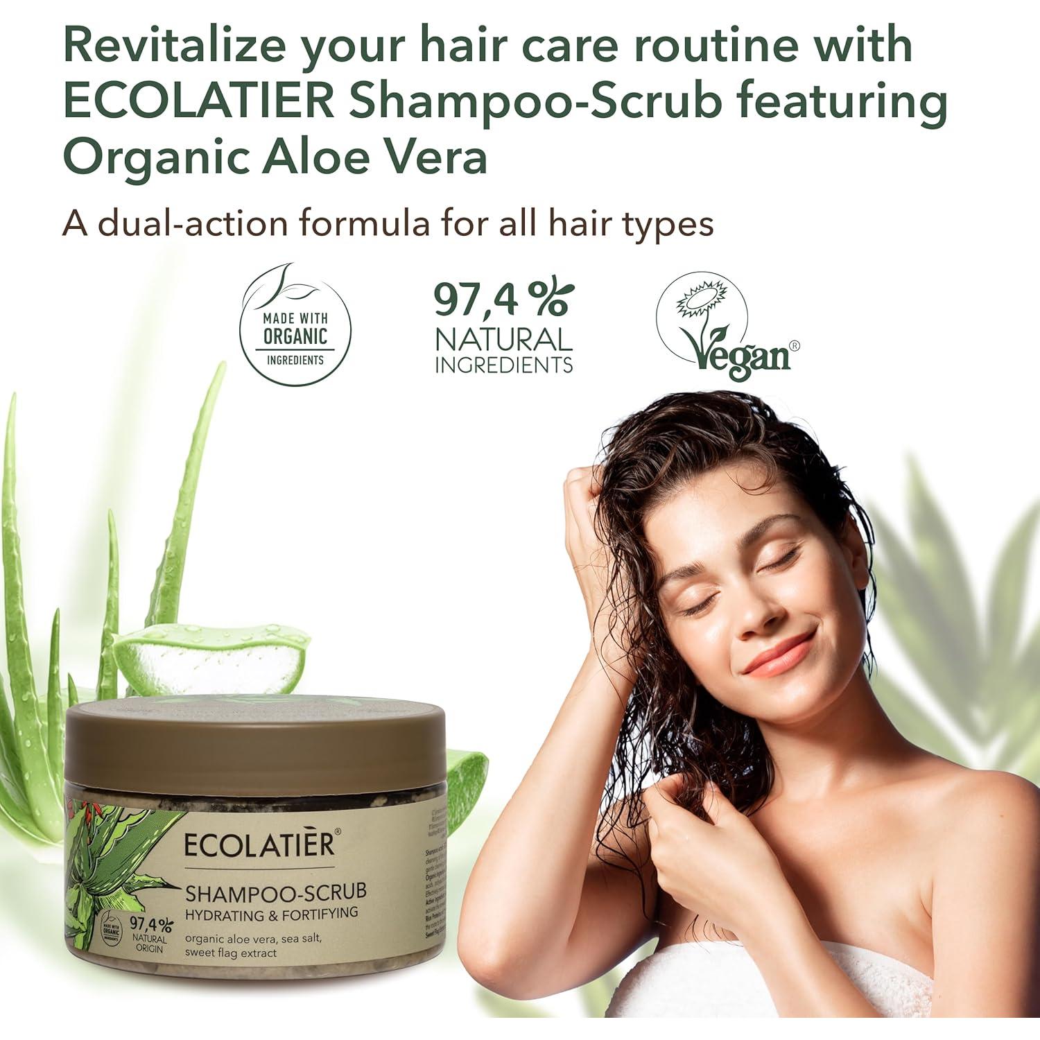 Champú Scrub Orgánico Ecolatier con Aloe Vera 340g - Hidratante y Exfoliante
