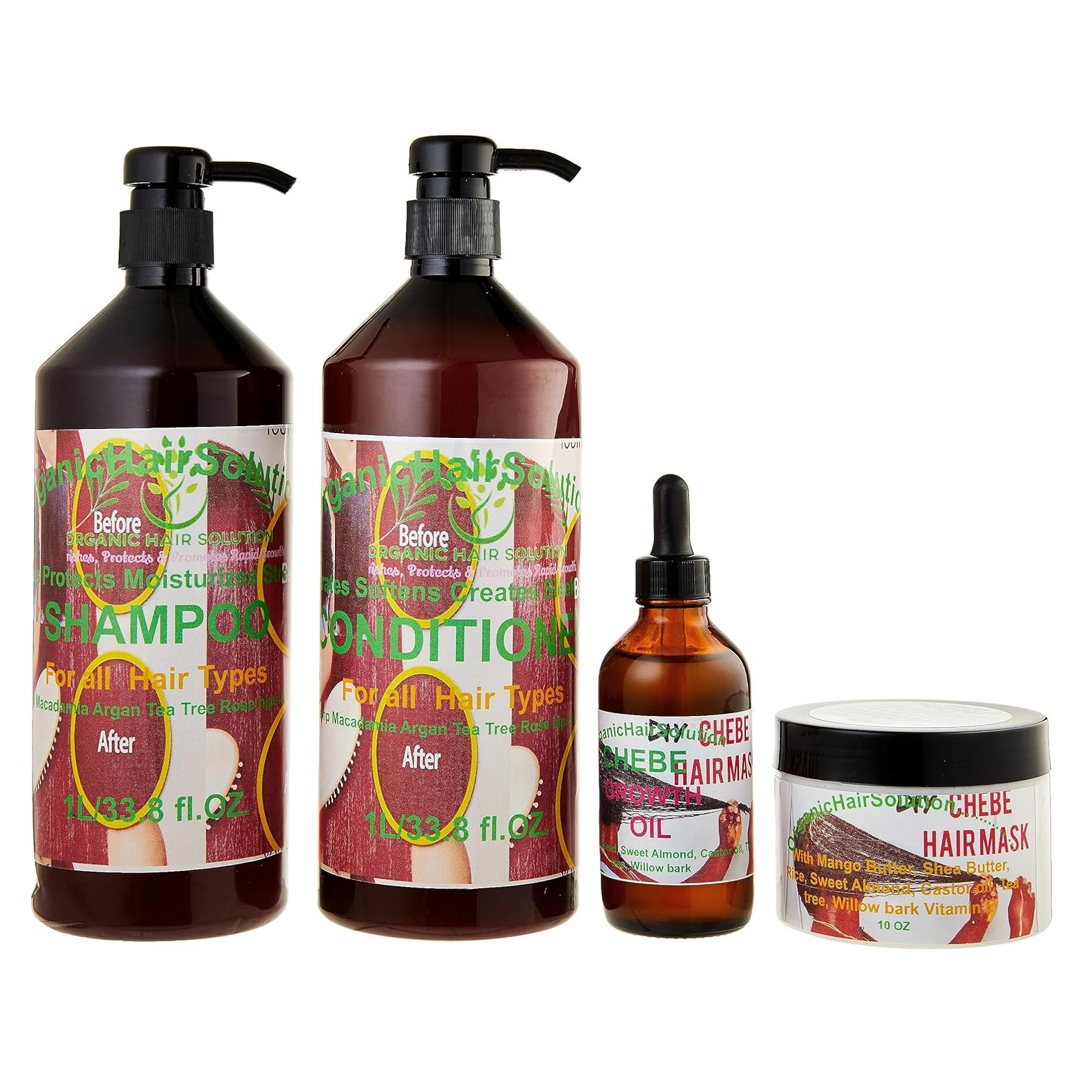 Conjunto Crecimiento Capilar Orgánico Chebe - Champú 933ml, Acondicionador 933ml, Crema 283ml, Aceite 113ml