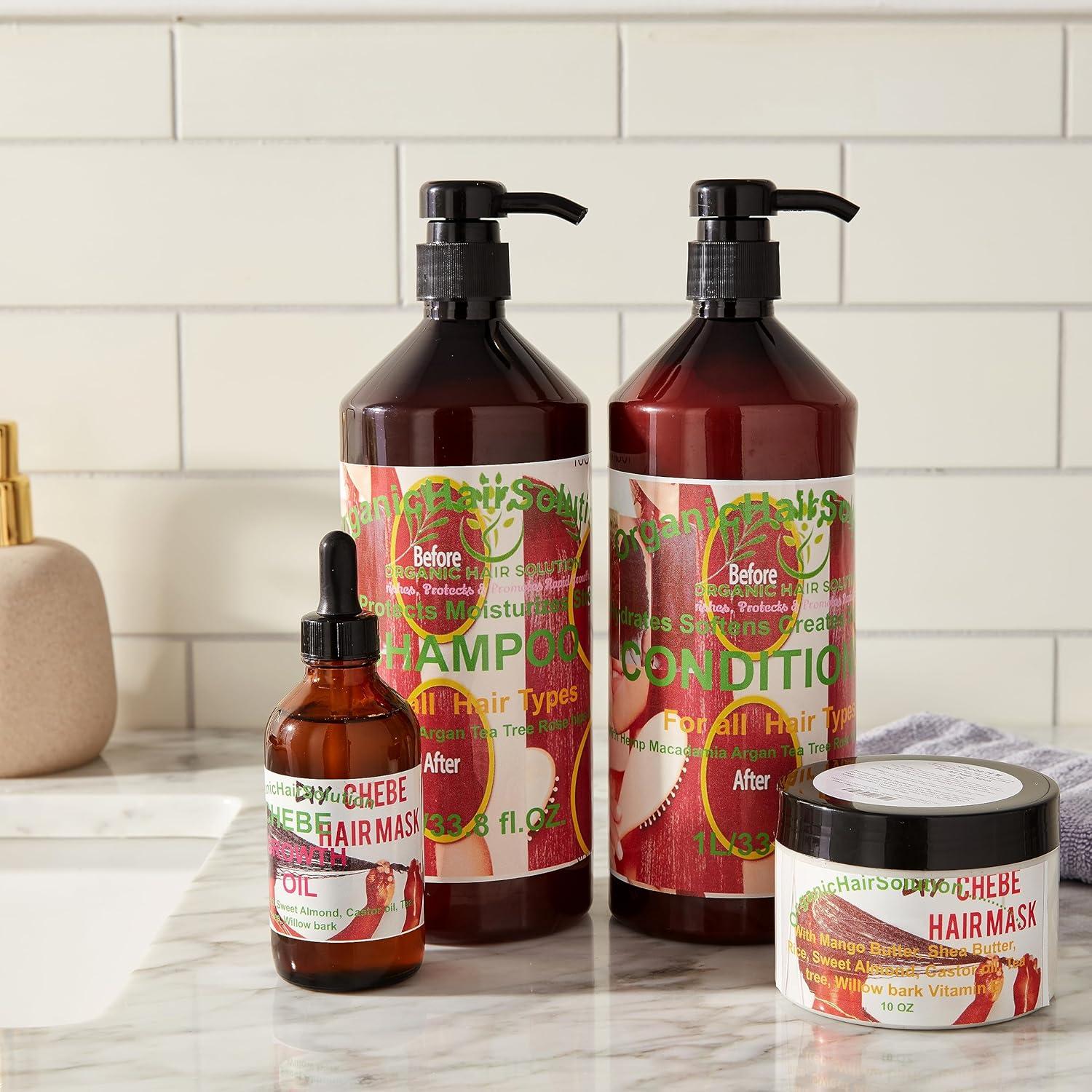 Conjunto Crecimiento Capilar Orgánico Chebe - Champú 933ml, Acondicionador 933ml, Crema 283ml, Aceite 113ml