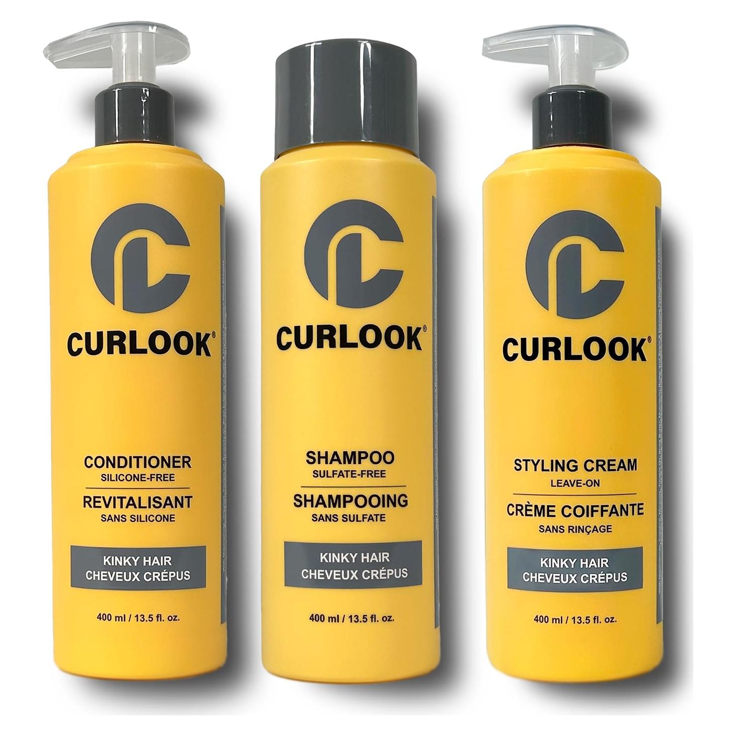 Set de Cuidado Cabello Rizado CURLOOK - Champú, Acondicionador y Crema 400ml