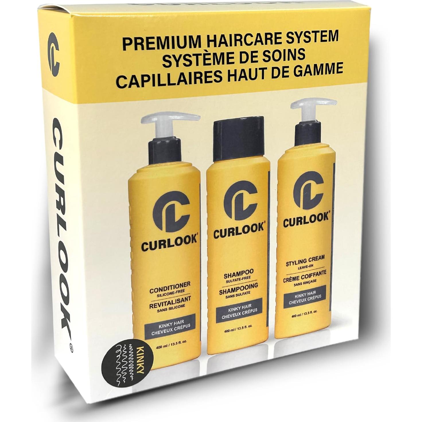 Set de Cuidado Cabello Rizado CURLOOK - Champú, Acondicionador y Crema 400ml