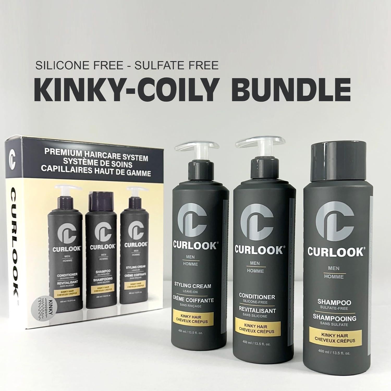Paquete Kinky-Coily CURLOOK | Champú, Acondicionador y Crema 400ml