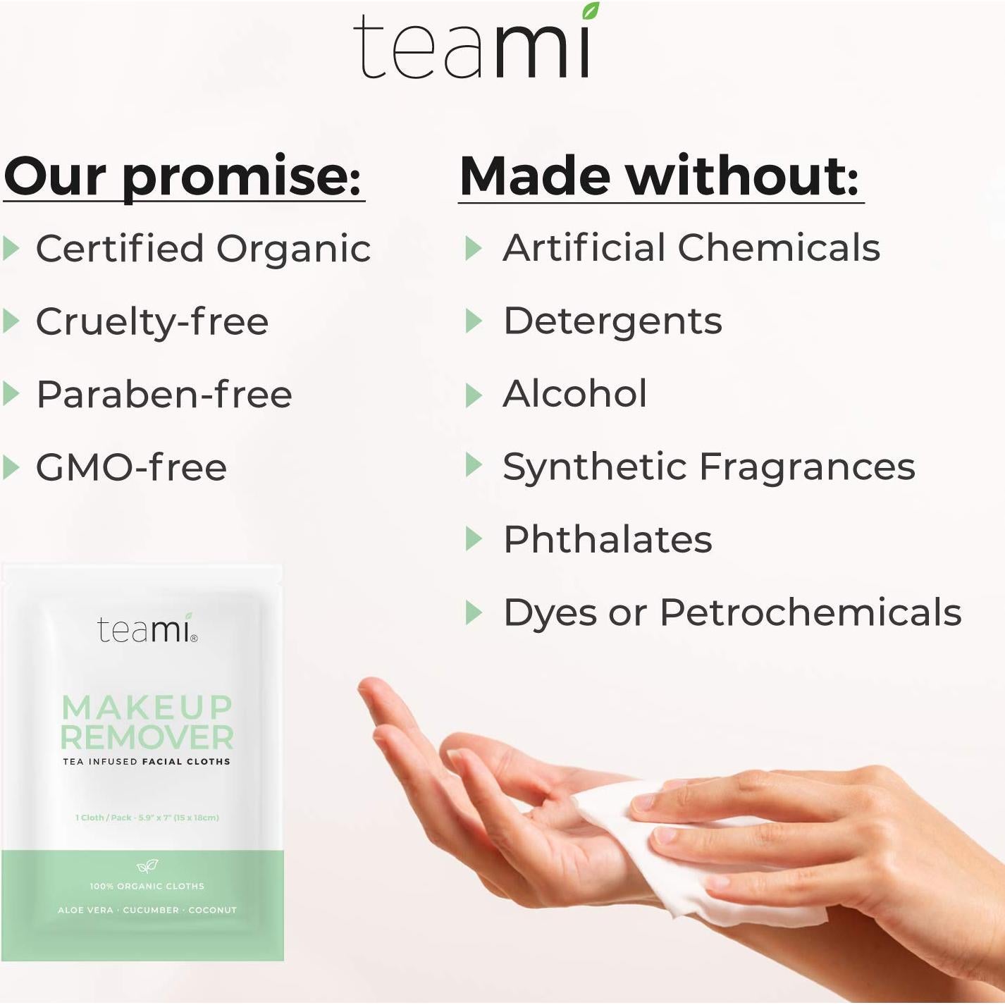 Toallitas Desmaquillantes Orgánicas Teami - 24 Unidades Viaje