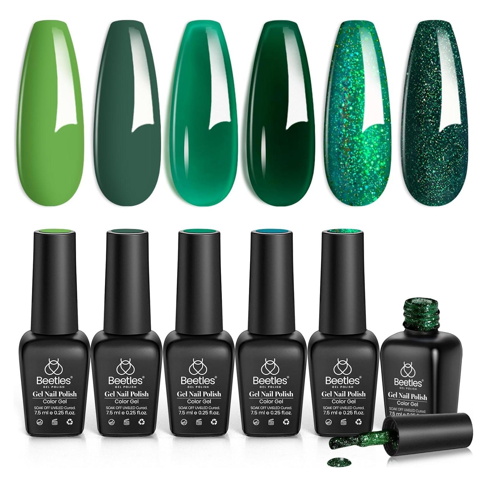 Set de Esmalte de Uñas Gel Navidad Beetles 6 Colores Verde