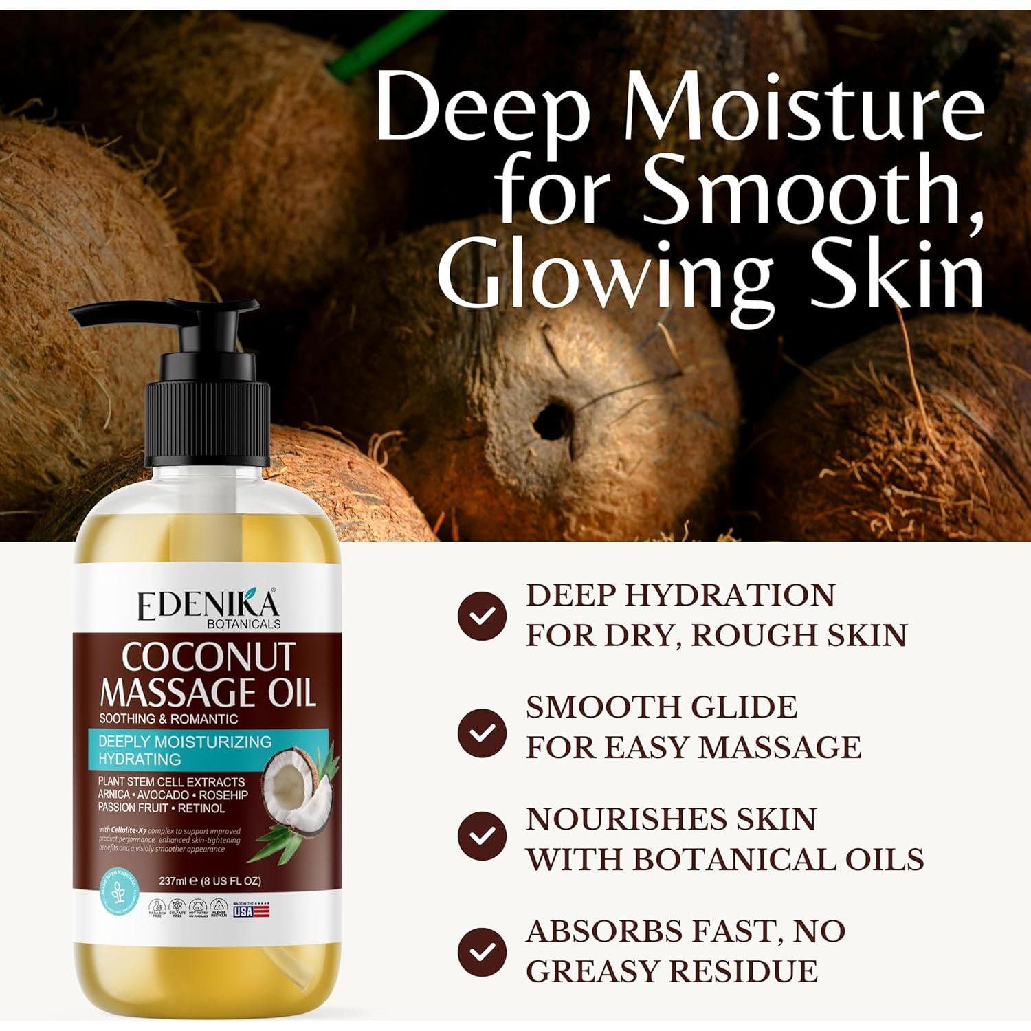 Aceite de Masaje de Coco Tropical Edenika 236.6 ml Hidratante