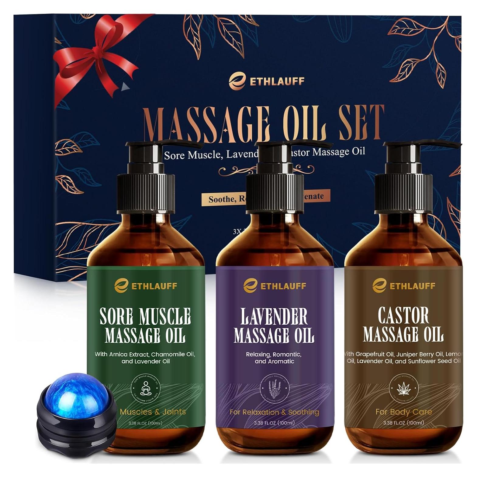 Set de Aceites de Masaje Ethlauff - 3 Pack con Arnica y Lavanda