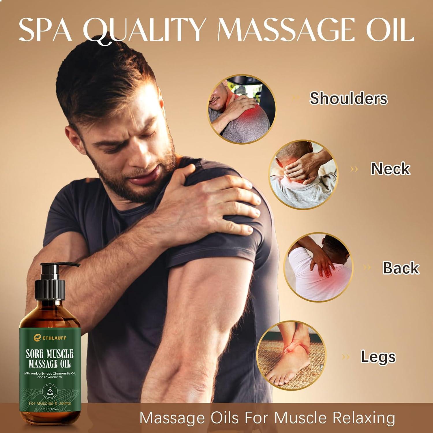 Set de Aceites de Masaje Ethlauff - 3 Pack con Arnica y Lavanda