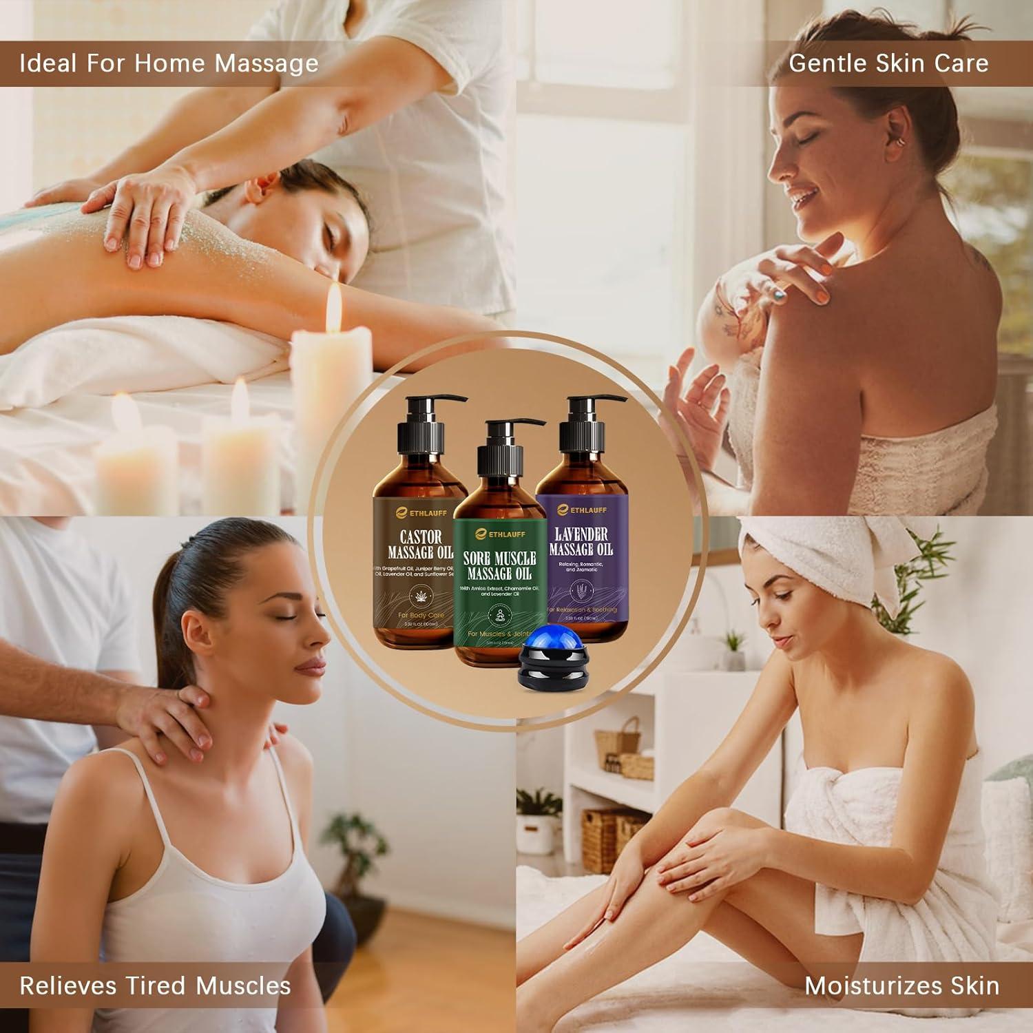 Set de Aceites de Masaje Ethlauff - 3 Pack con Arnica y Lavanda