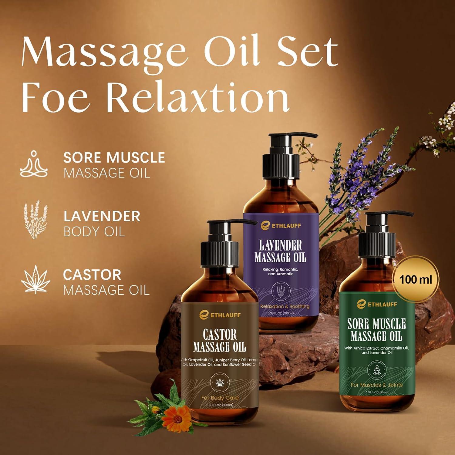 Set de Aceites de Masaje Ethlauff - 3 Pack con Arnica y Lavanda