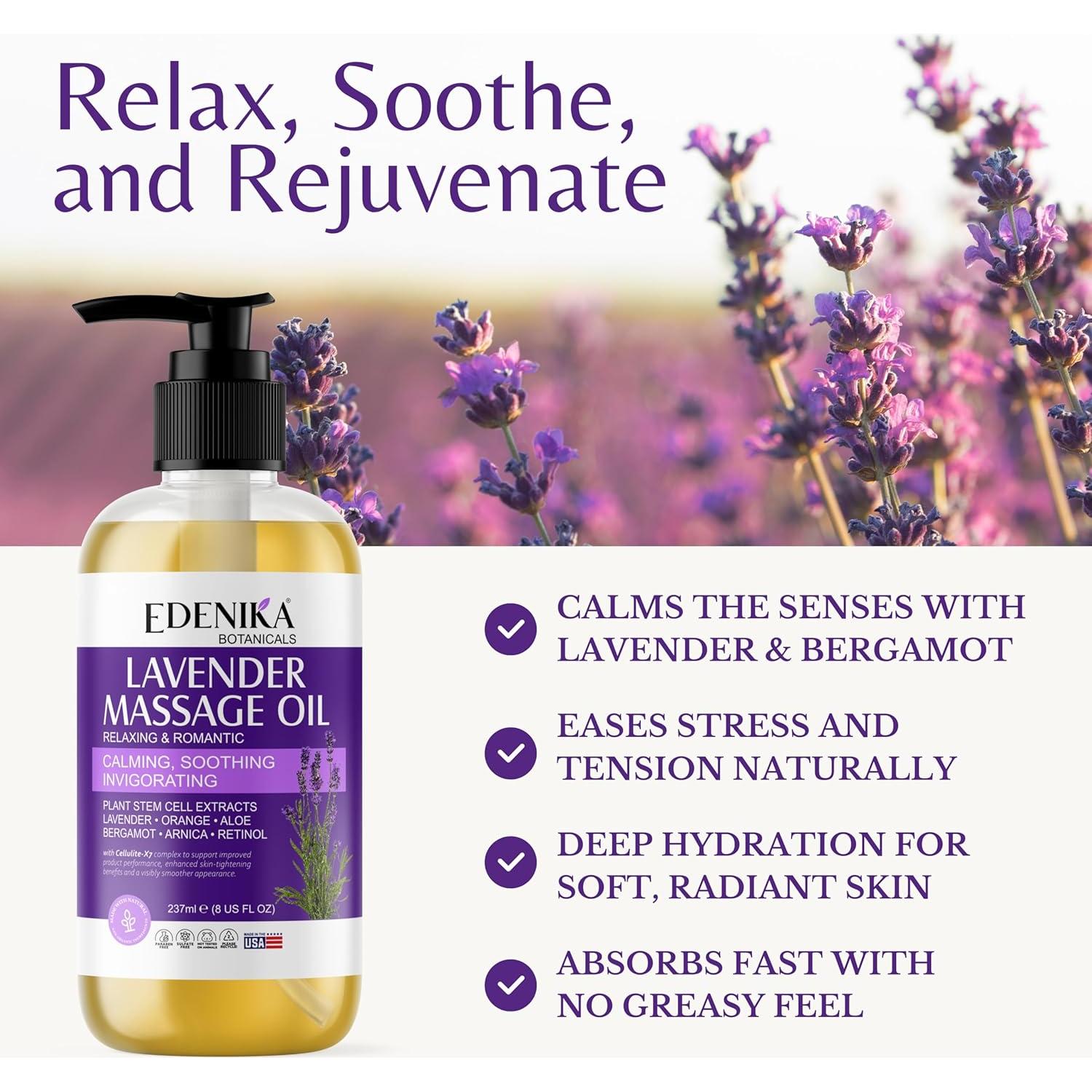 Aceite de Masaje de Lavanda Edenika 236.6 ml Natural Relajante