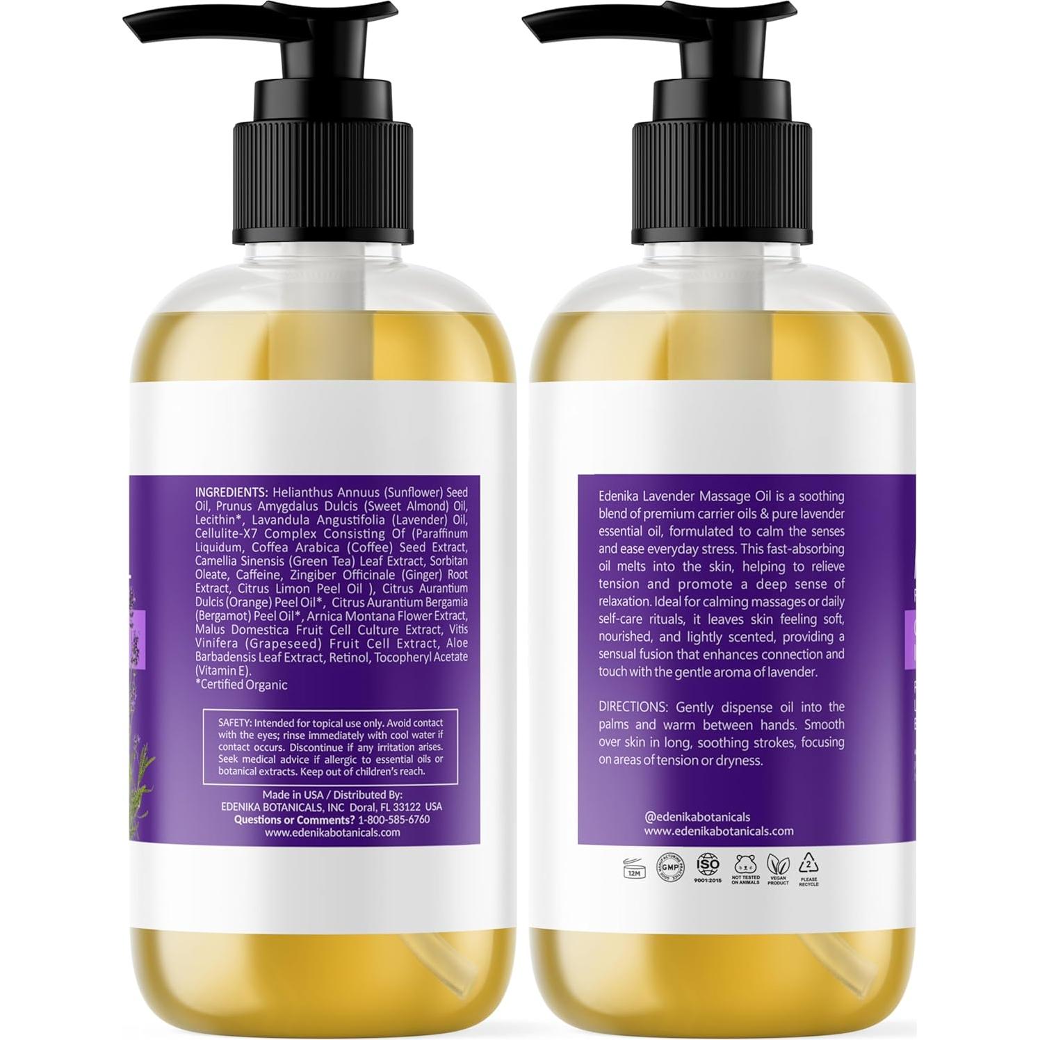 Aceite de Masaje de Lavanda Edenika 236.6 ml Natural Relajante