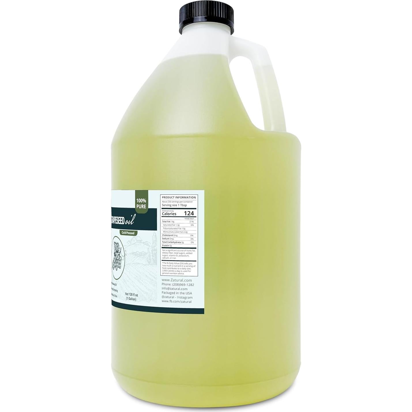 Aceite de Semilla de Uva Zatural 100% Puro 3.78L Prensado en Frío