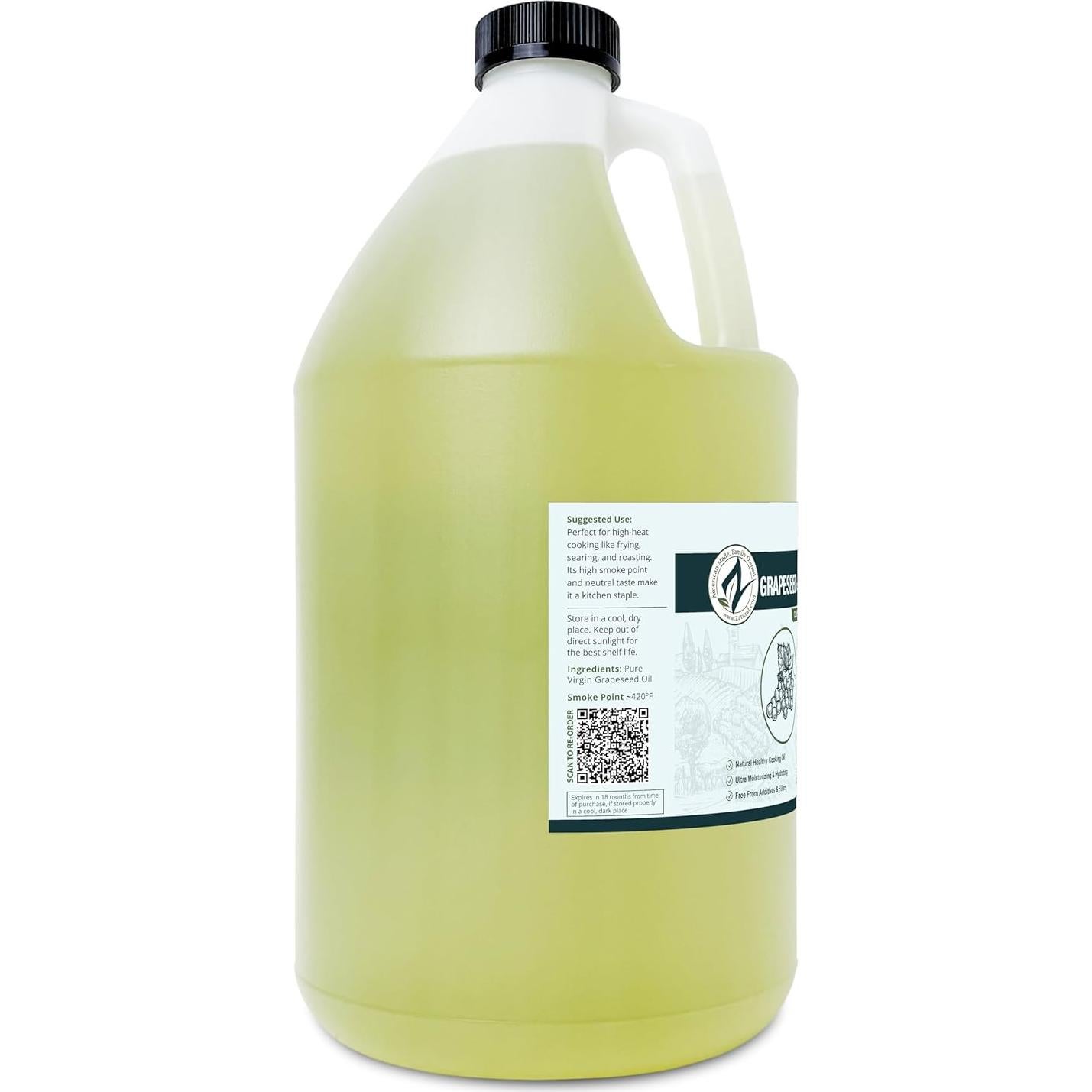 Aceite de Semilla de Uva Zatural 100% Puro 3.78L Prensado en Frío