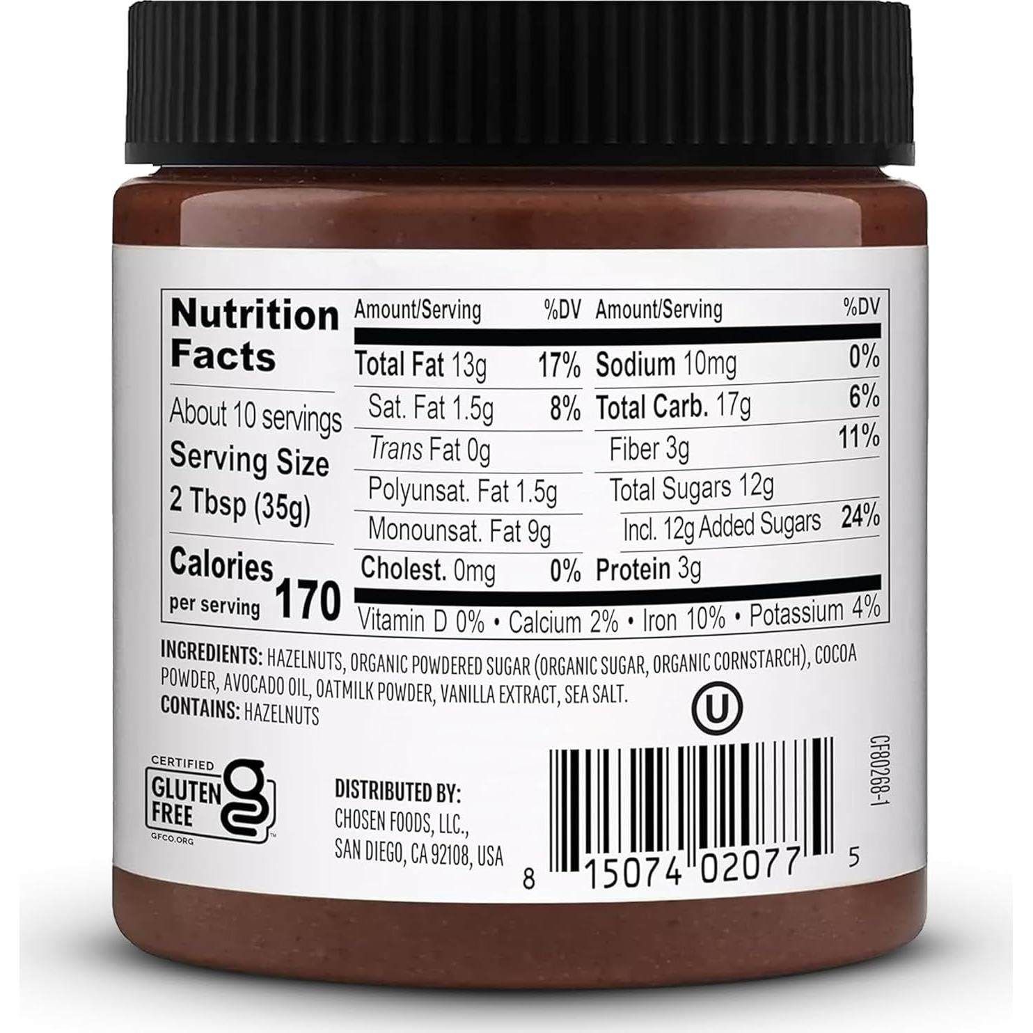 Crema de Chocolate y Avellanas Elegido Alimentos 340 g Vegana