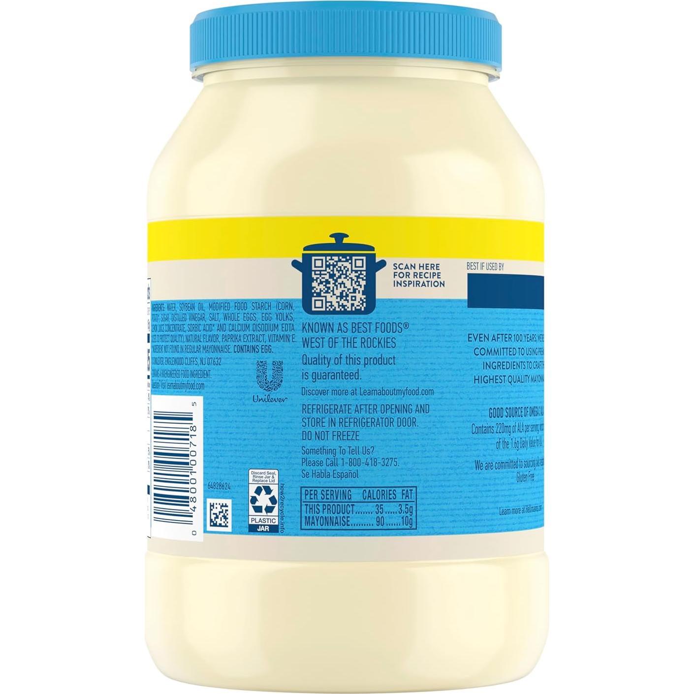 Mayonesa Ligera Hellmann's 1360g Hecha con Huevos Criados en Libertad