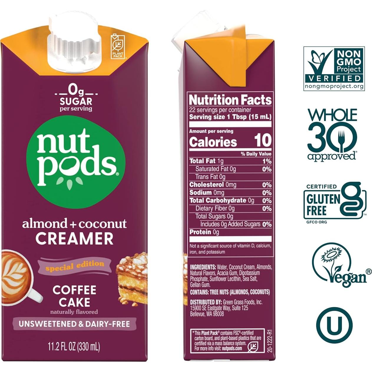 Crema de Café Sin Azúcar nutpods 3x11.2oz Vegana Keto