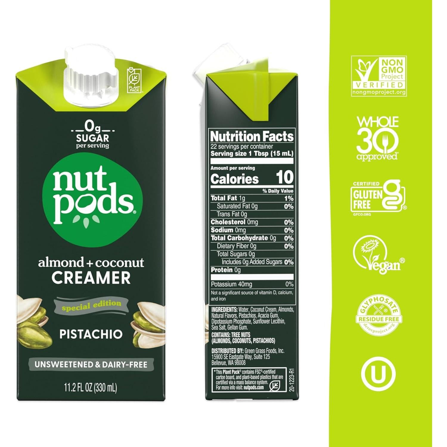 Crema de Pistacho Sin Azúcar nutpods 993.5 ml Vegana Keto