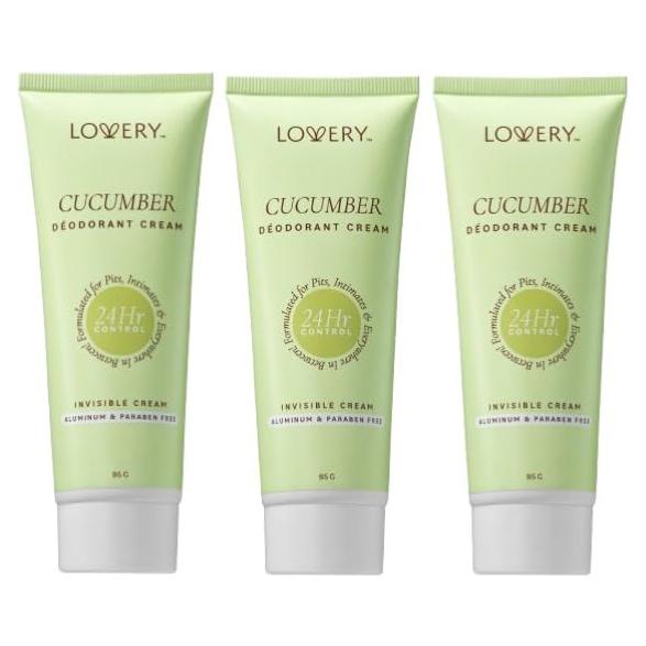 Crema Desodorante Corporal Lovery Pepino 85g - Paquete de 3