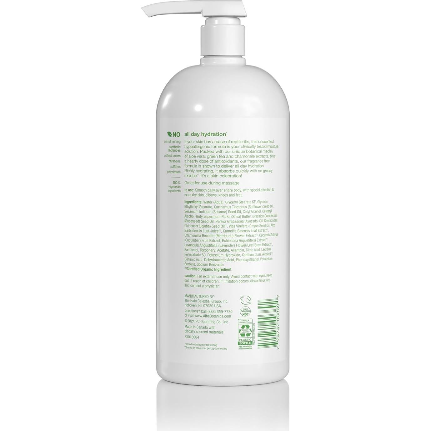 Loción Hidratante Diaria Alba Botanica 32 Oz Sin Fragancia