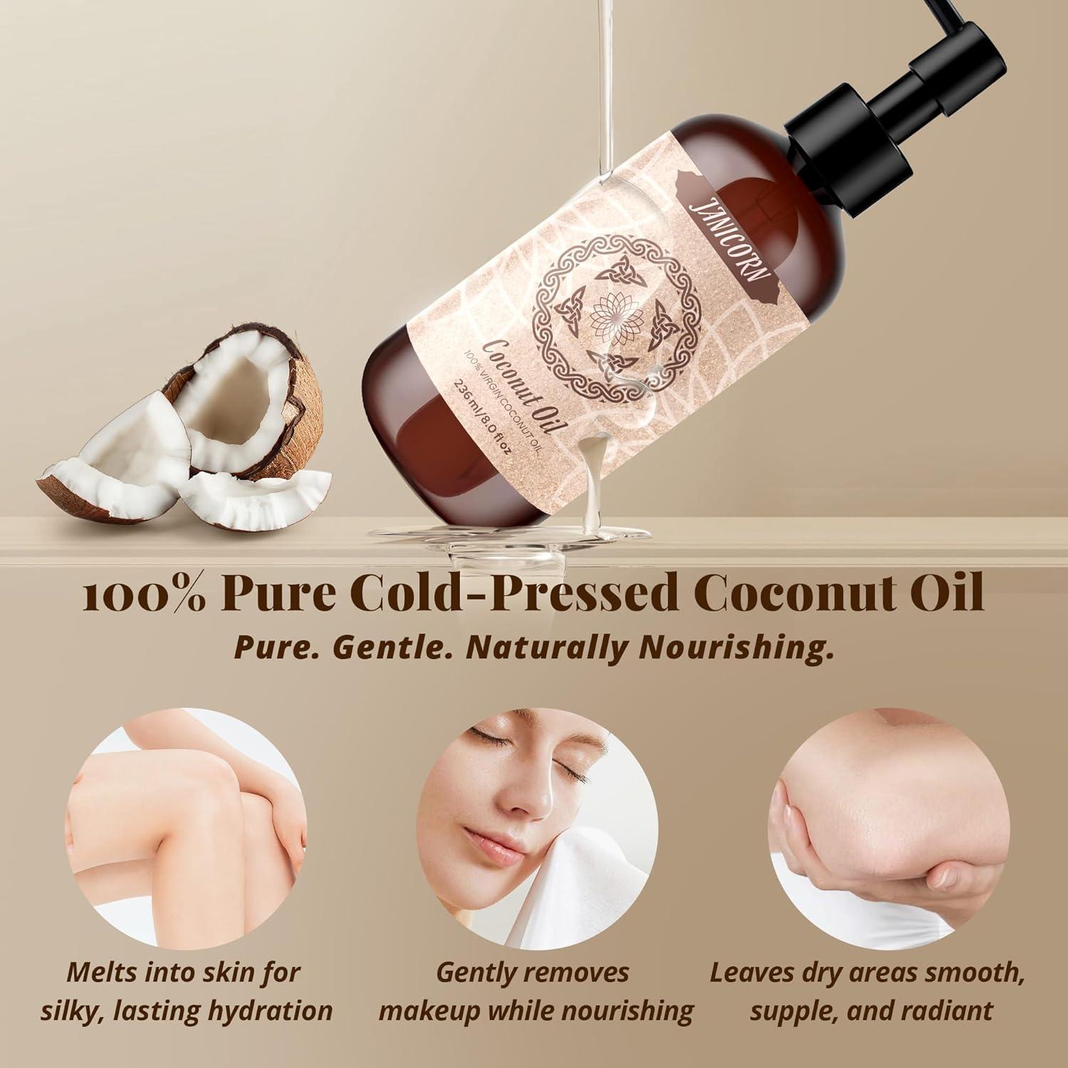 Aceite de Coco Virgen Puro 236 ml - Prensado en Frío Sin Aroma