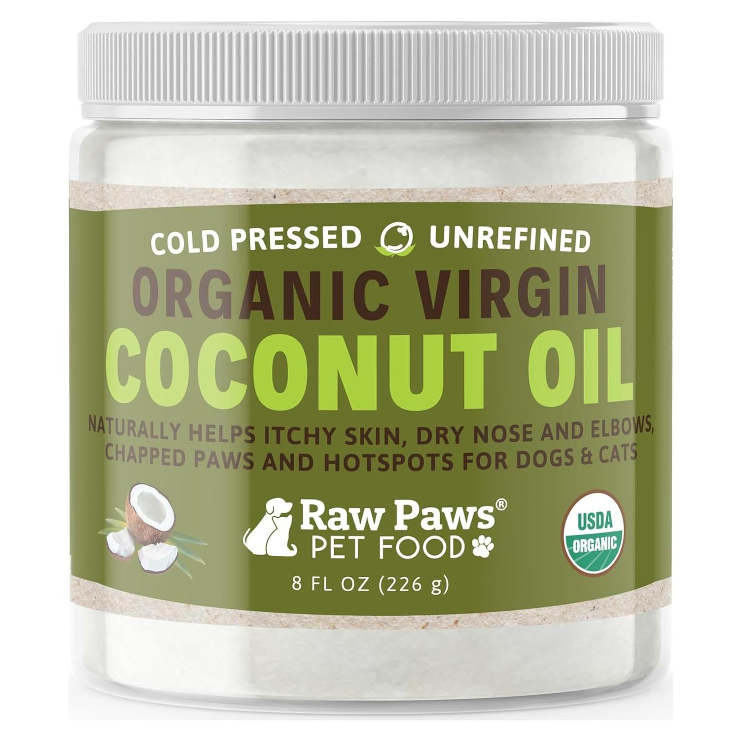 Aceite de Coco Orgánico Virgen Raw Paws 226 g para Mascotas