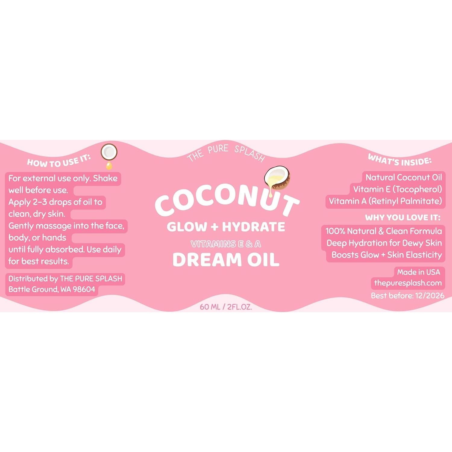 Aceite Hidratante de Coco The Pure Splash 59 ml - Brillo y Suavidad