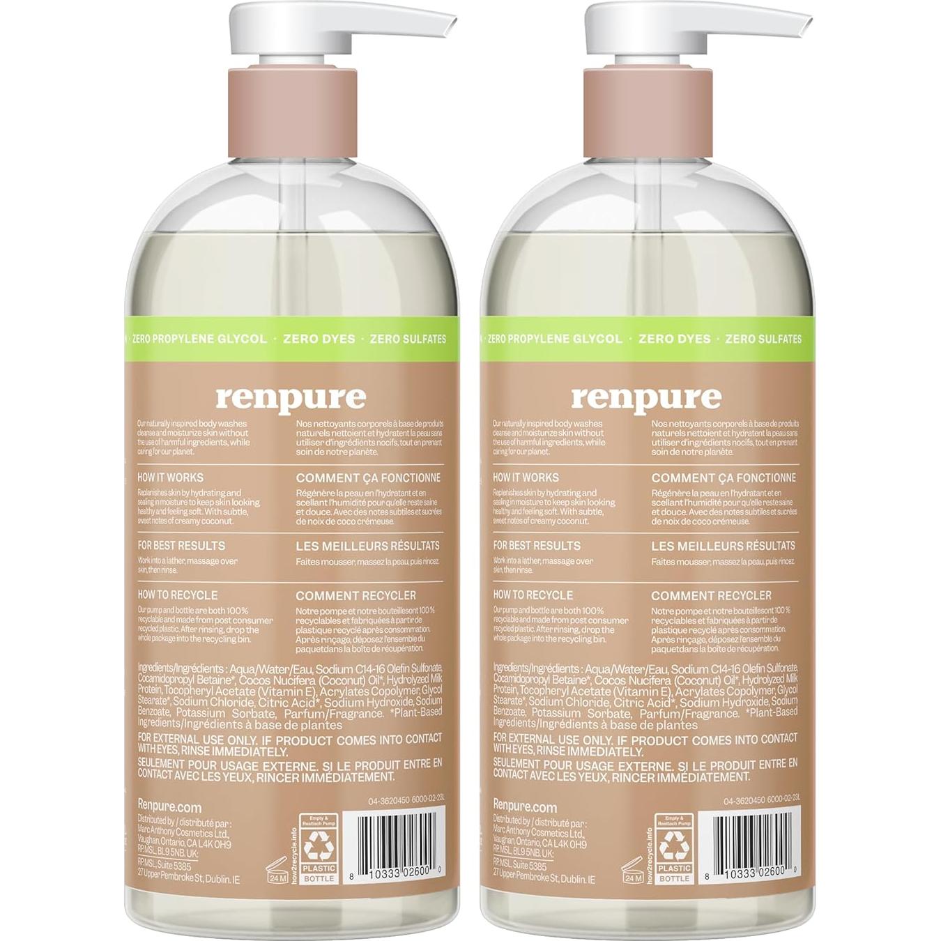 Jabón Corporal Hidratante Renpure 710ml Leche de Coco Vitamina E